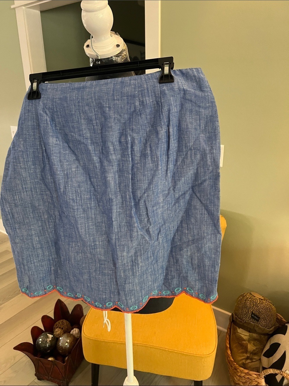 Talbots Blue Embroidered Chambray Skirt - Picture 2 of 7